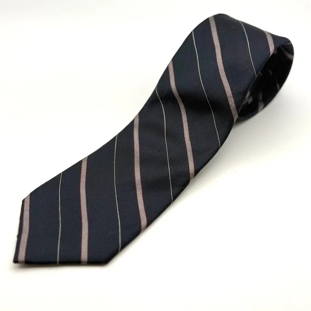 Oscar de la Renta Mens Striped Necktie Black Gray‎ Red Silk Blend 3.125 width